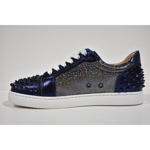 Christian Louboutin Vieira 2 Flat Spikes Blue Night Lace Up Low Top Sneaker 41 - Picture 8 of 12